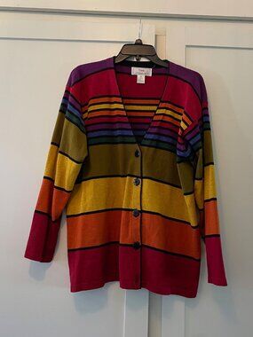 Vintage Lisa International Rainbow 3/4 sleeve button up sweater Medium